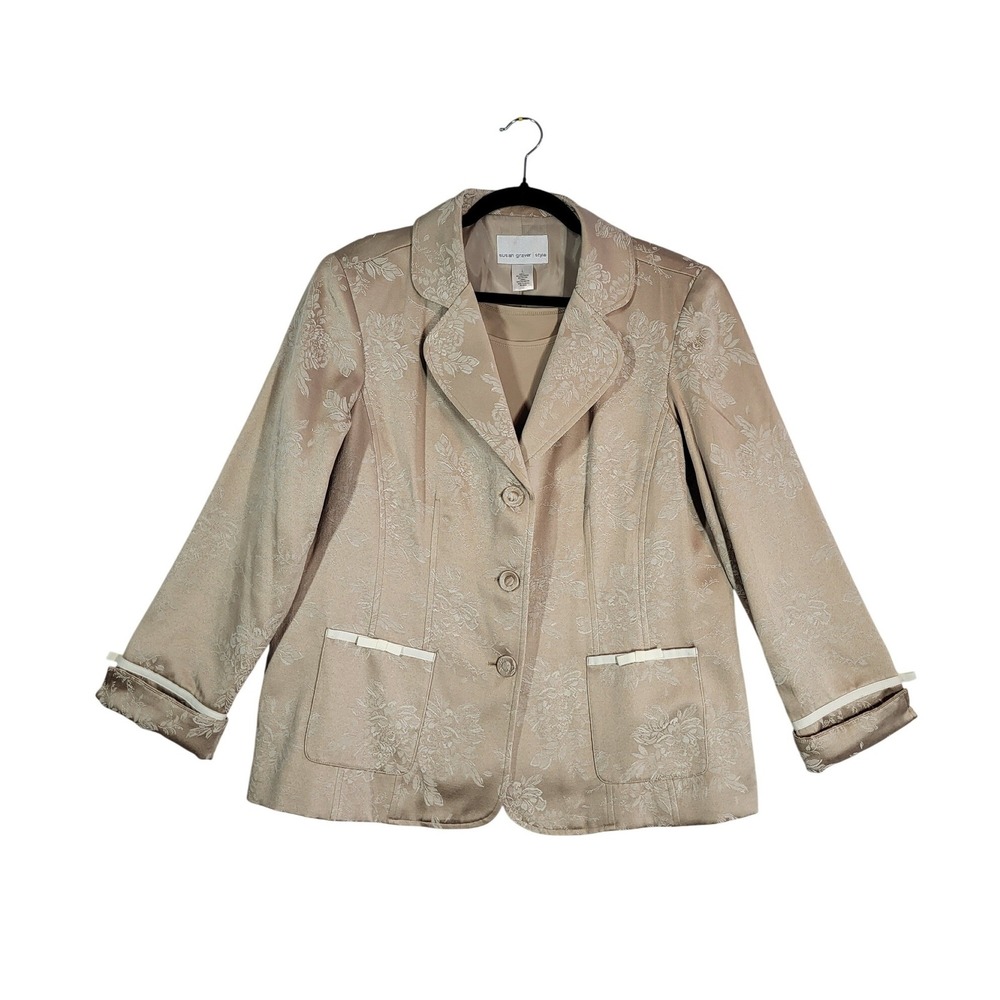 Susan Graver 2 Pc Blazer Shell Set L 14/16 Champagne Floral Jacquard Shimmer NWT